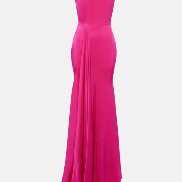 Alex Perry Raspberry Satin Draped Column Gown - Picture 4 of 8